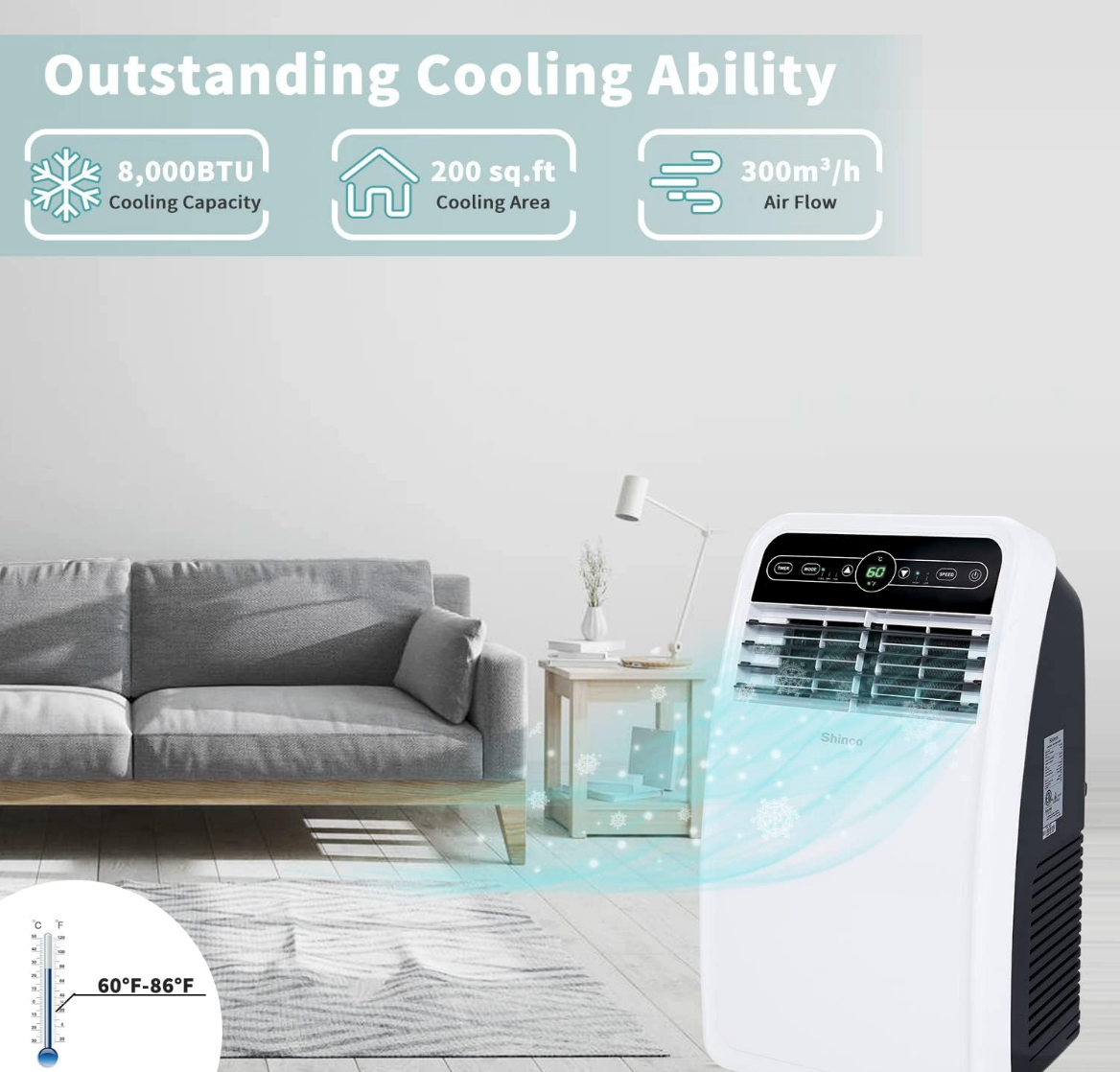 Portable Air Conditioner with 12,000 BTU Cooling, Dehumidifier & Fan Modes – Remote Control & LED Display